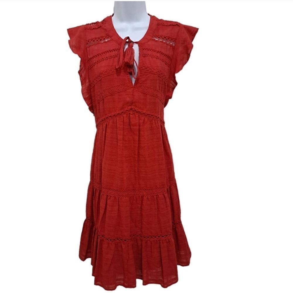 Knox Rose Red Boho Lace tiered dress Size Large - Picture 2 of 5